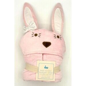 Pottery Barn Kids Baby Bunny‎ Nursery Wrap Hooded Towel Pink Cotton Velour Soft!
